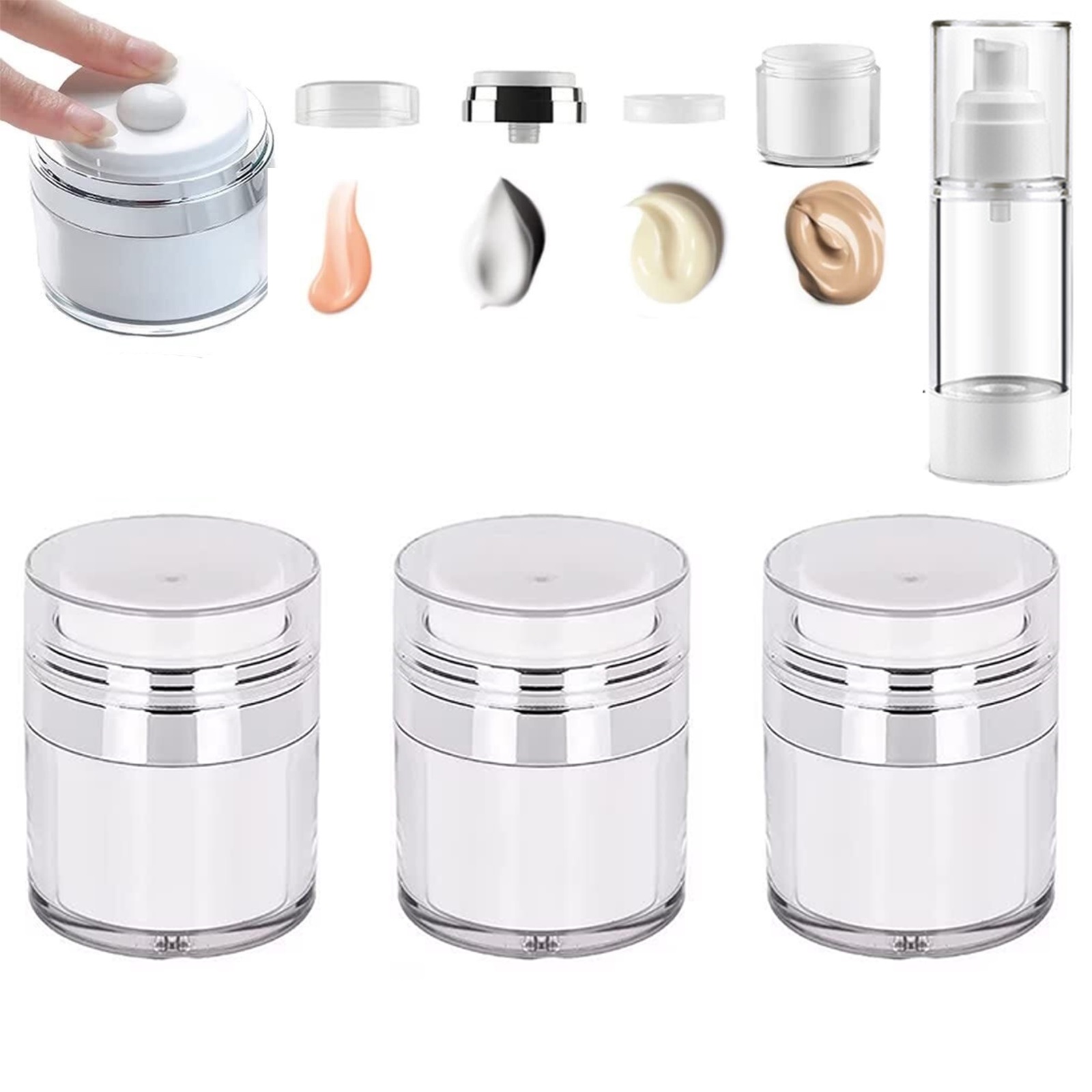 Cream Jar Vacuum Bottle, Airless Pump Jar Bottles Lotion Dispenser With Empty Travel Spray Bottle