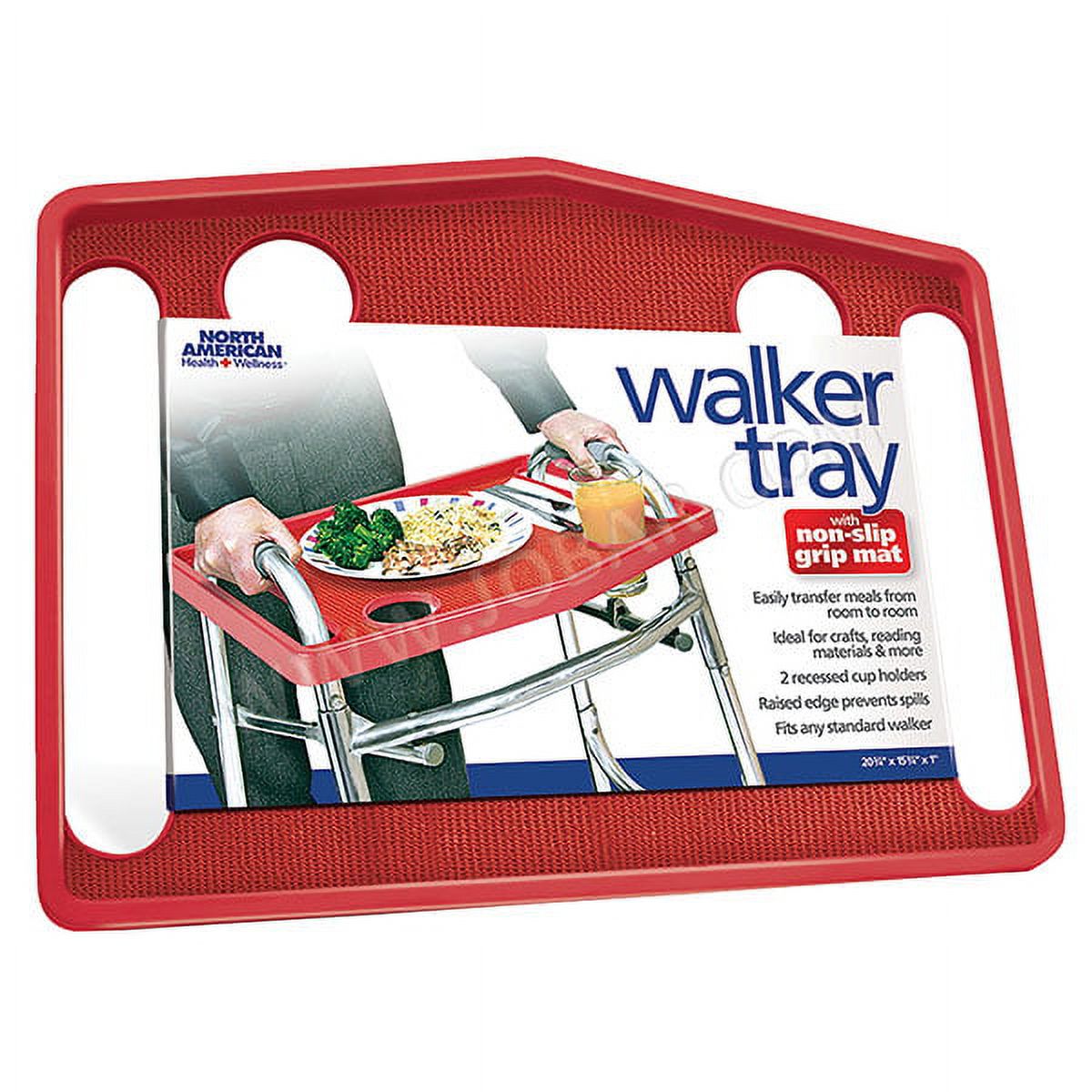 North American Health+Wellness JB7591RED Walker Tray with Non-Slip Grip Mat - Red
