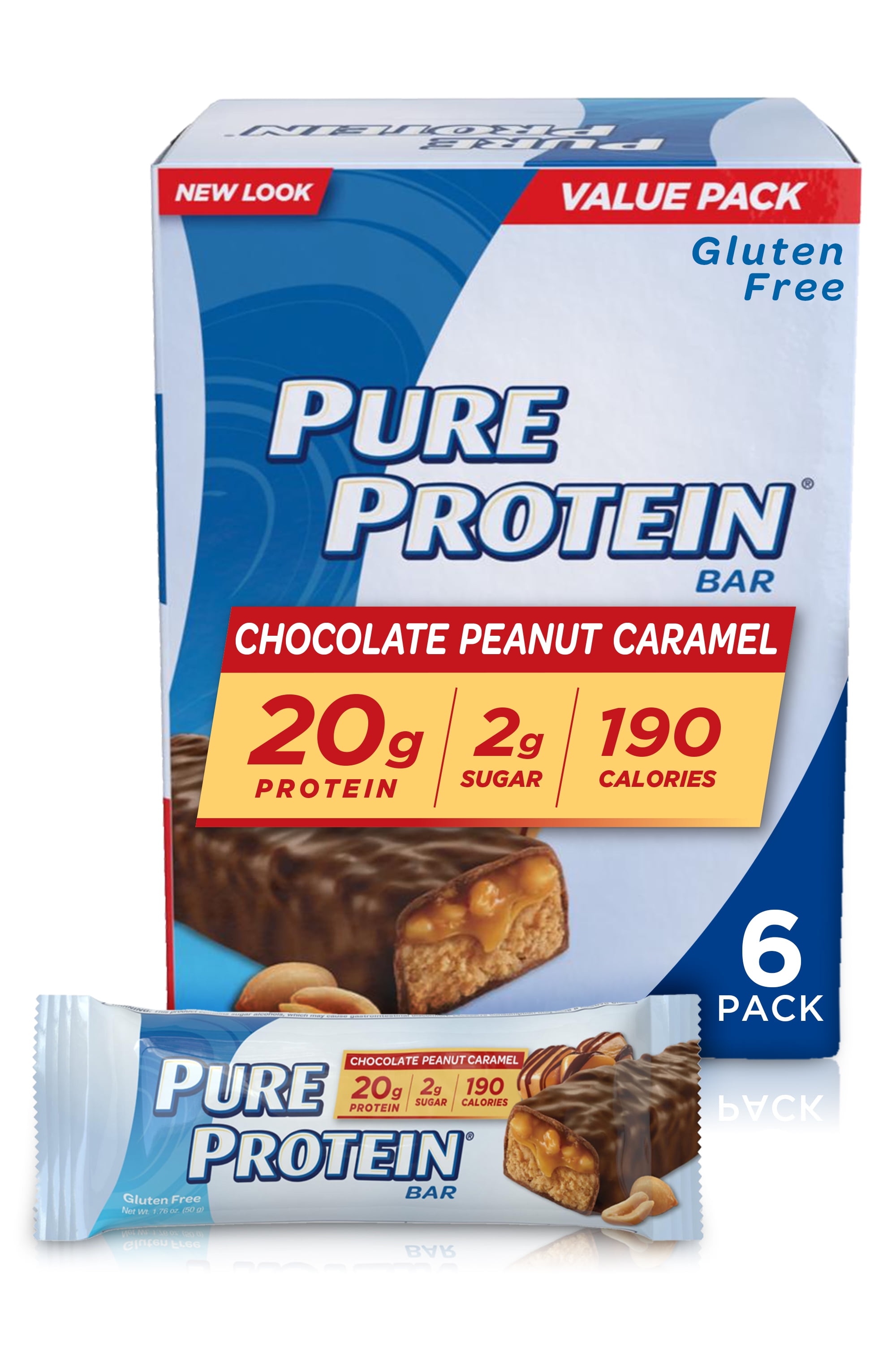 Pure Protein Chocolate Peanut Caramel Protein Bars, 20g Protein, 1.76 oz, 6 Ct