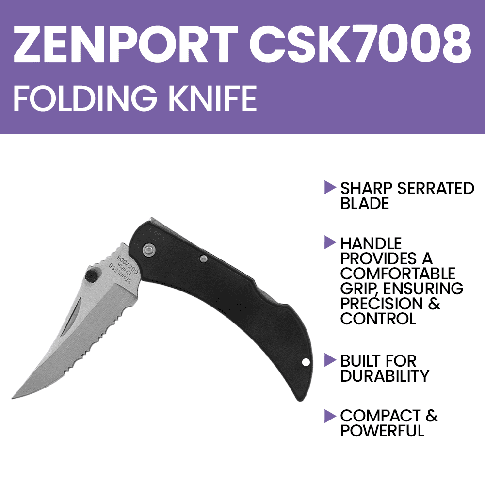 Zenport CSK7008 Folding Pocket Knife, Serrated Blade, 5-Inch - 3 Pack