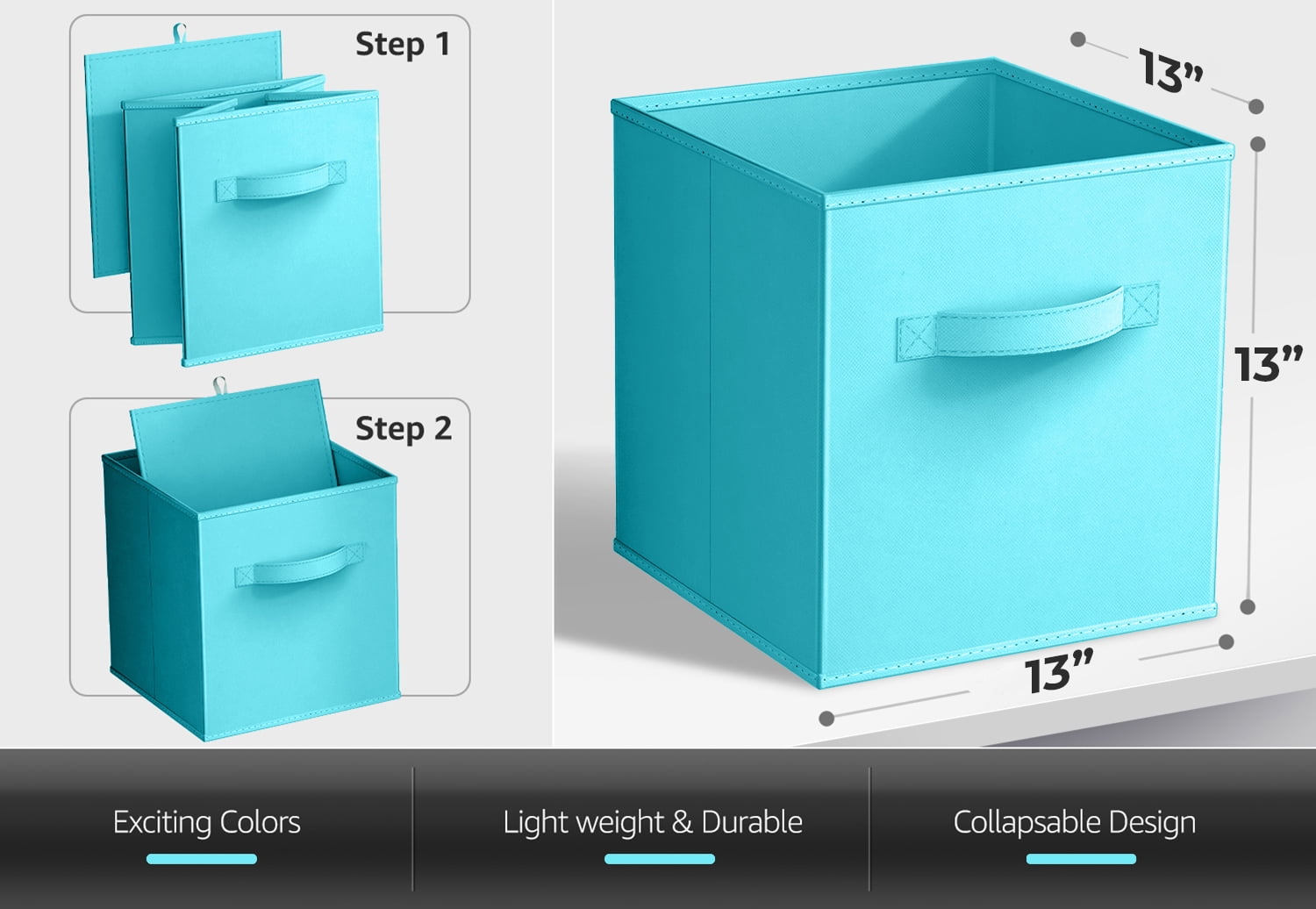 Sorbus 13" Foldable Fabric Storage Cube Bin, Aqua