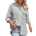 thumbnail image 2 of ZyeKqe Womens Cotton Linen Button down Shirts Long Sleeve Striped Shirts Causal V Neck Office Work Blouses Top, 2 of 6
