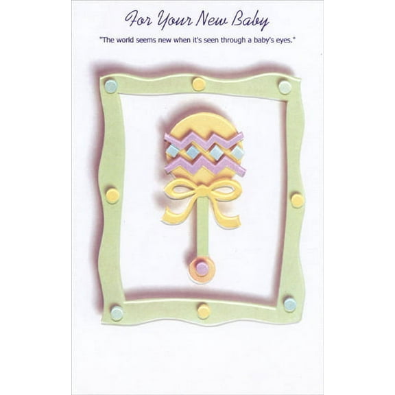 Freedom Greetings Baby Rattle In Green Frame New Baby Congratulations Card