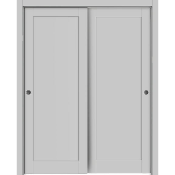 Sliding Closet Bypass Doors 64 x 84 inches | Quadro 4111 Matte Grey | Sturdy Rails Moldings Trims Hardware Set | Wood Solid Bedroom Wardrobe Doors