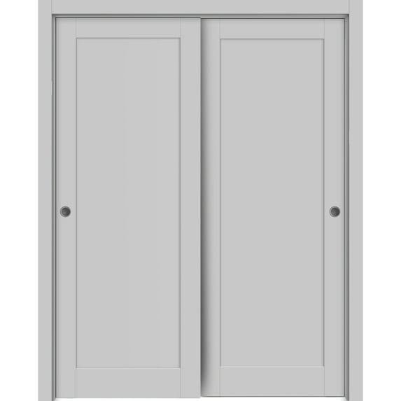 Sliding Closet Bypass Doors 56 x 96 inches | Quadro 4111 Matte Grey | Sturdy Rails Moldings Trims Hardware Set | Wood Solid Bedroom Wardrobe Doors