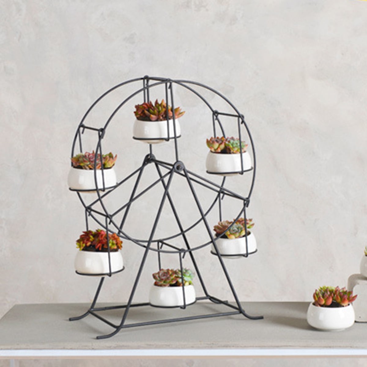 Wheel Planter Succulent Plant Stand with 6Pcs Flower Pot