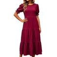 thumbnail image 2 of Eawtki Women's Round Neck Short Sleeve Maxi Dress Tiered Ruffle Hem Textured Fabric Casual Summer Dress, 2 of 6