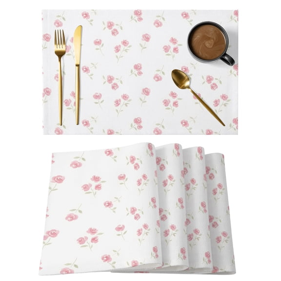 Pink Flowers Placemats Set of 2 Spring Floral Elegant Botanical Farmhouse Art Place Mats Indoor Wipeable Table Mats Washable Cloth Dining Table Placemats for Kitchen Holiday Party Decor 13x19 Inch