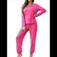 thumbnail image 3 of Conjunto de Pijama de 2 Piezas para Mujer, Camiseta y Pantalón Lisos, Suave y Elástico. Rosa Roja M, 3 of 10
