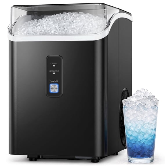 Goosiay Slim Countertop Nugget Ice Maker Machine, 33lb per Day Mini Compact Chewable Pebble Crushed Portable Ice Maker, Black
