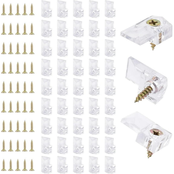 Glass Panel Clip, 48Pcs Square Glass Retainer Clips Plastic Glass Cabinet and Mirror Frame Retainer Fixing Mounting Clips Kit for Glass, Mirror