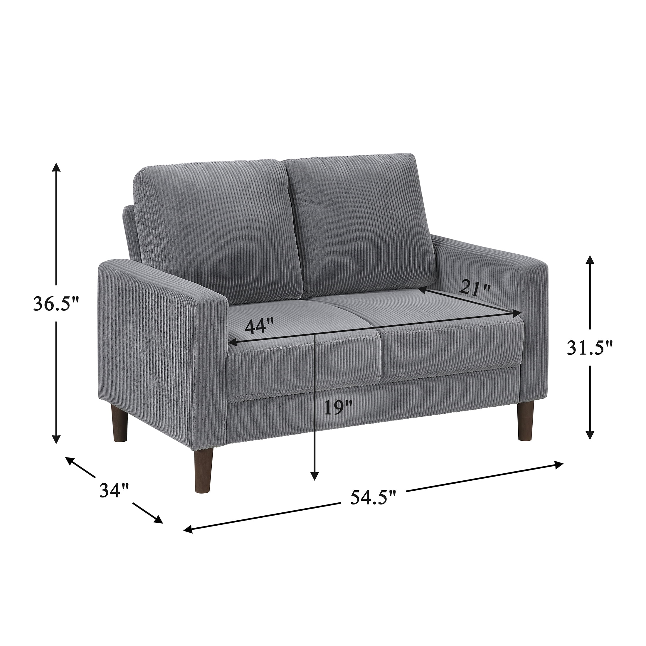 OakvillePark Mapleholt Corduroy Loveseat, Gray