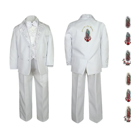 

Baby Boy Teen Christening Baptism Formal White Paisley Suit Silver Gold Patch on Back SM-20