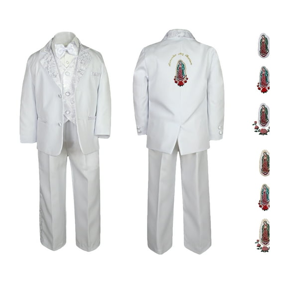 Baby Boy Teen Christening Baptism Formal White Paisley Suit Silver Gold Patch on Back SM-20