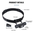 thumbnail image 4 of Faro LED Faro Seguridad Senderismo Sensor de movimiento portátil IPX6 Impermeable Flash Linterna Caza Cabeza Noche Noche Blanco Luz roja seitruly  OD002943-01B, 4 of 7