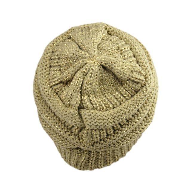 Bonnet Unisexe Tendance Chaud Chunky Doux Extensible en Tricot Torsadé - Or