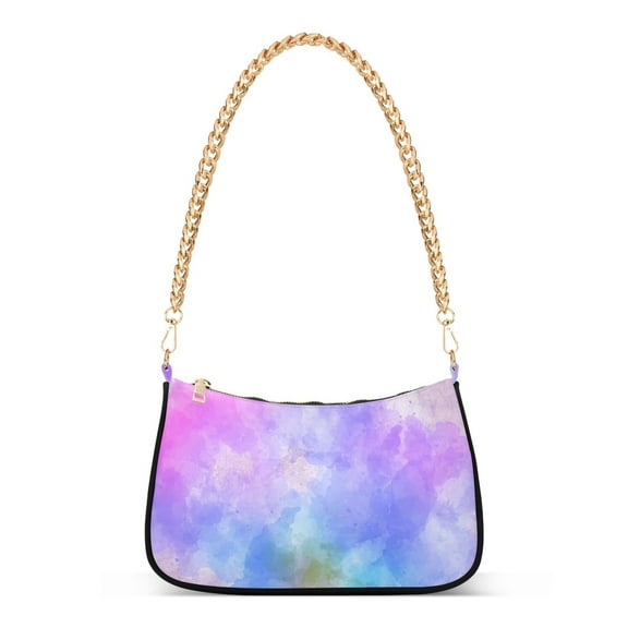 Rainbow Tie-dye Boho Style Womens Chain Shoulder Bag Tote Handbag Clutch Hobo Purse with Zipper for Travel Casual