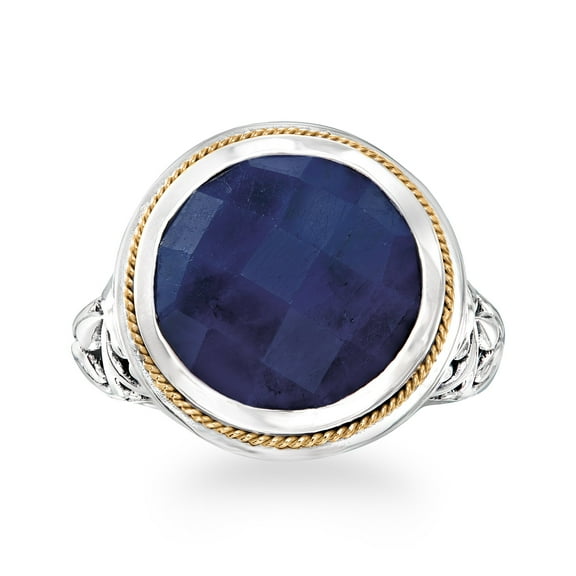 Ross-Simons 15.00 Carat Sapphire Bali-Style Ring in Sterling Silver and 18kt Yellow Gold, Women's, Adult