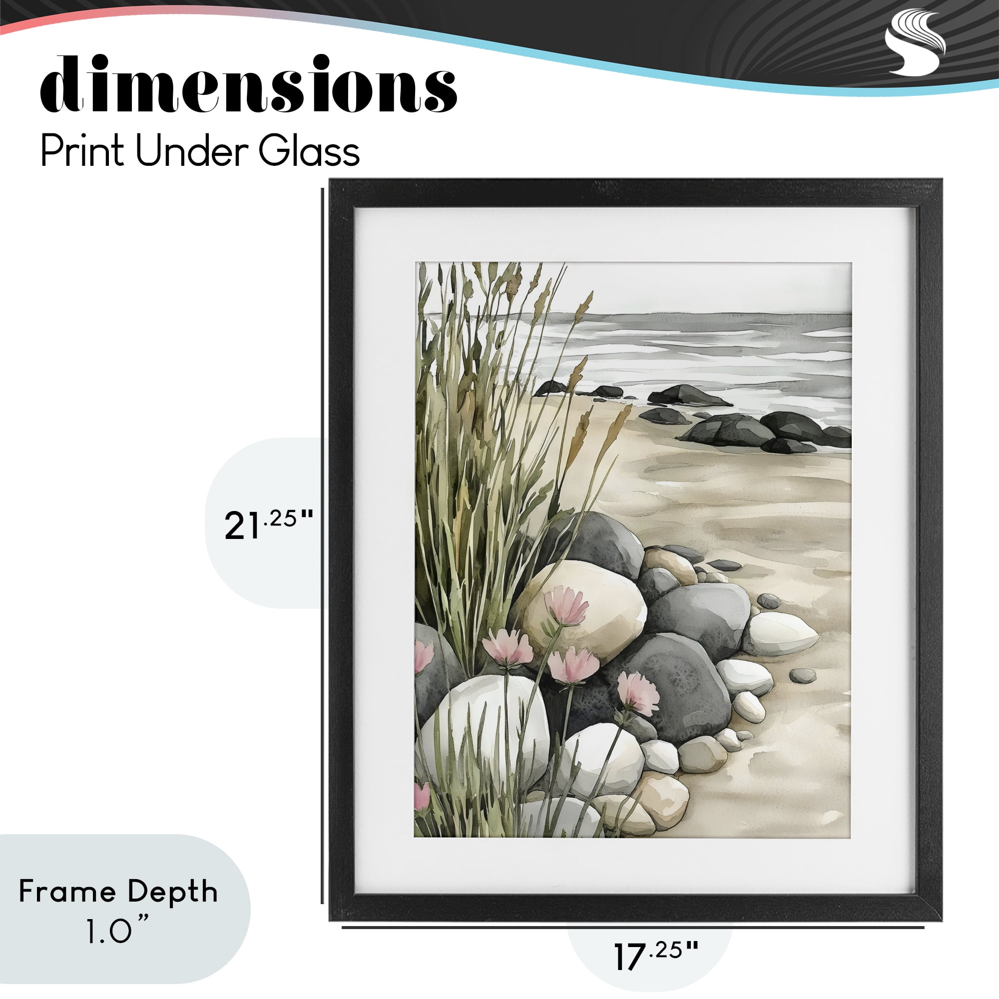 Stupell Industries Coastal Calm Pebbles Black Framed Print Under Glass, design by Riley B