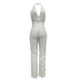 thumbnail image 4 of Skinny Slim Fit Sequin Deep V-Neck Sleeveless Bodysuit,Women's V Open Back Spicy Girl Bodysuit Tassel, 4 of 6