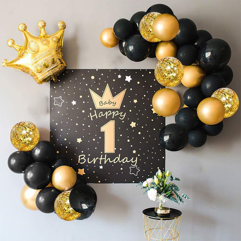 16-Foot DIY Black and Gold Balloon Garland and Arch Kit with Gold Frin —  Shimmer & Confetti