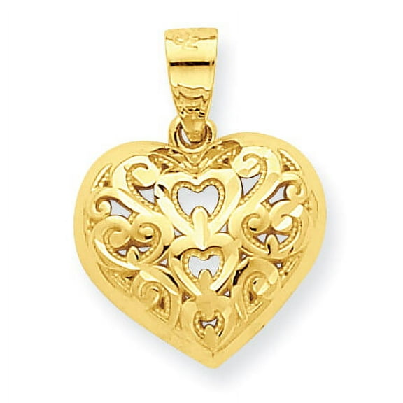 10k Yellow Gold Diamond-Cut Heart Charm and Necklaces