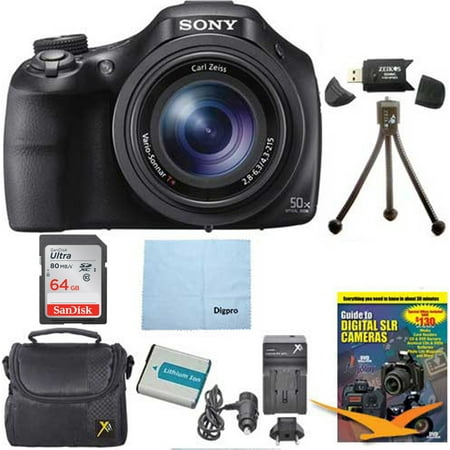 Sony DSC-HX400V/B HX400 20 MP Digital Camera Bundle w/ 64GB High-Speed Card, Spare Battery, Rapid AC/DC Charger, Padded Case, Tutorial, SD Card Reader, Tabletop Tripod, and