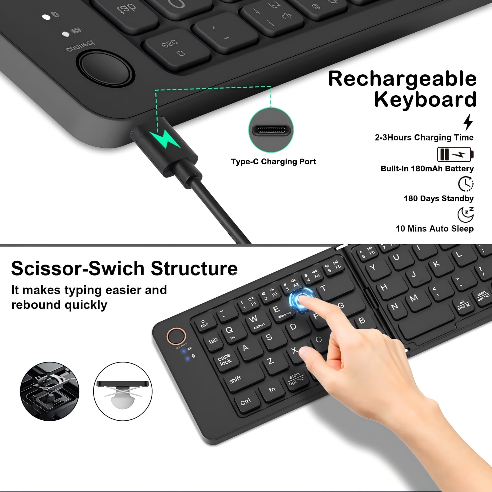 RONY Foldable Wireless Bluetooth Keyboard: Portable Folding Travel Keyboard for iPhone iPad Mac Android Windows iOS (Green)