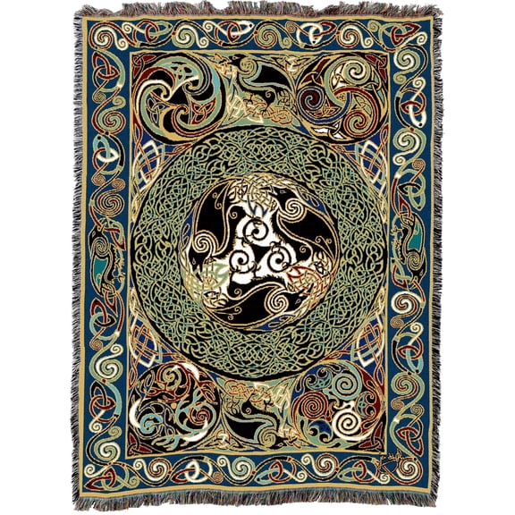 Pure Country Weavers Morrigan Ravens Panel Blanket by Jen Delyth - Celtic Tapestry Throw Woven from Cotton - Made in the USA (72x54)