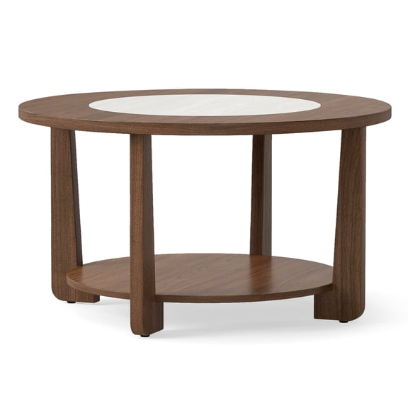 Giantex 2-Tier Round Coffee Table, Rustic Modern Solid Wooden Accent Table, Low Cocktail Tea Table