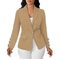 thumbnail image 2 of Business Casual Open Front Suit Jacket Blazers for Women Women's Casual Sleeve Button-Up Long-Sleeved Patchwork Blazer Khaki L, 2 of 9