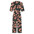 thumbnail image 3 of Women's One Piece Pants Casual Short Sleeve Floral Print V Neck Jumpsuit Back Zip Up Loose Fit Cropped Pants with Pocket, 3 of 4