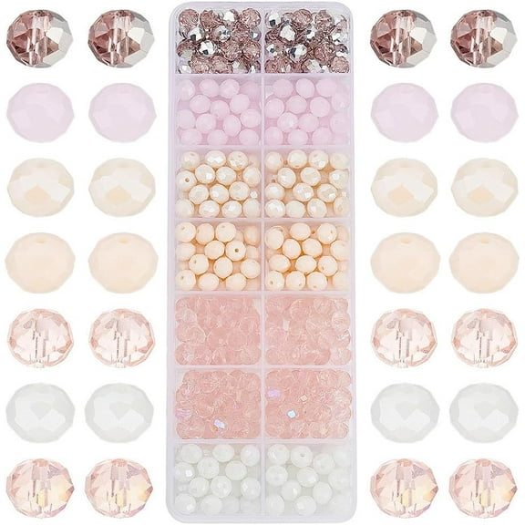 350pcs Faceted Glass Beads 7 Colors Rondelle Glass Beads Pink Series Crystal Glass Beads 8x6mm Glass Craft Beads 1mm Hole