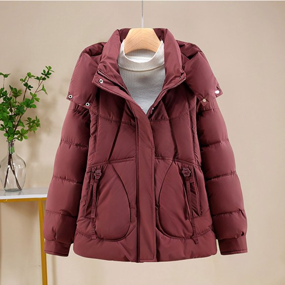Mceream Down Jacket For Women Lightweight 2025 Fall Puffer Hooded Jacket Casual Slim Fit Warm Duck Down Coat Travel Outdoor Plus Size Outwear Chaqueta Negra Mujer Wine XL