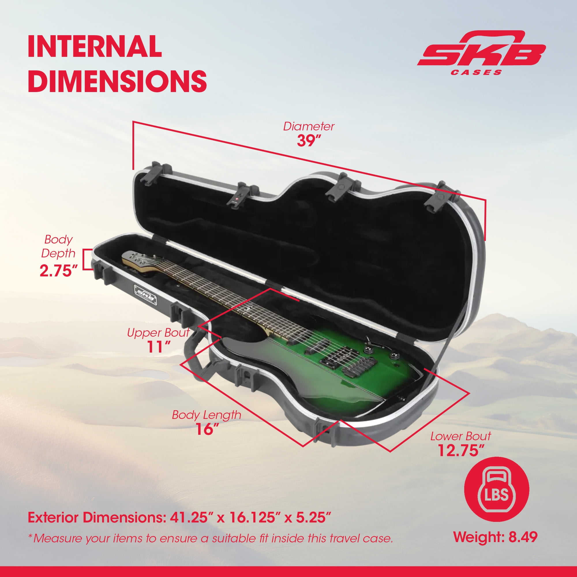 SKB Cases Shaped Standard Electric Guitar Hardshell Case with TSA Latch, Over-Molded Handle, and Oversized Compartment for Stratocaster and Telecaster Right-Handed Guitars