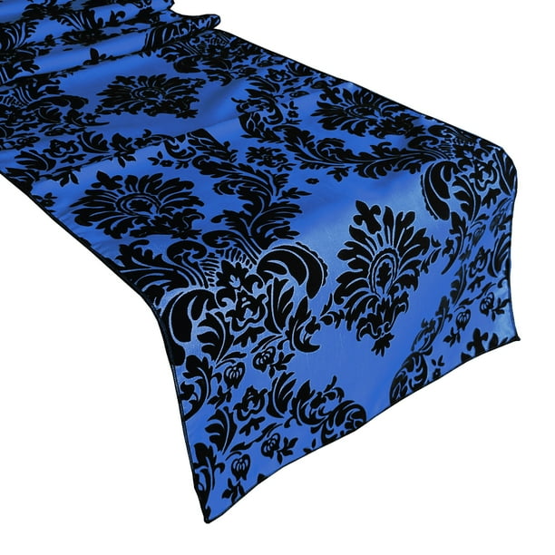 Flocked Damask Table Runner Royal Blue