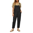 thumbnail image 3 of Lcziwo Cotton Bib Overalls for Women Adjustable Straps One Piece Jumpsuits Solid Baggy Casual Summer Rompers with Pockets Black,S, 3 of 8