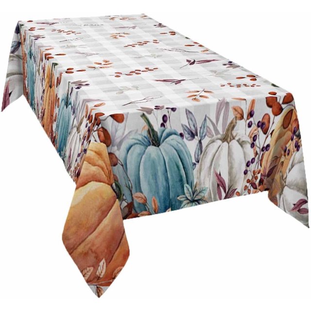 Thanksgiving Pumpkins Tablecloth Rectangle Round Table Cloth 60x120 Inch, Blue Orange Indoor or Outdoor Tablecloth, Waterproof Fabric Washable Table Cover for Party Holiday Picnic Kitchen Fall Decor
