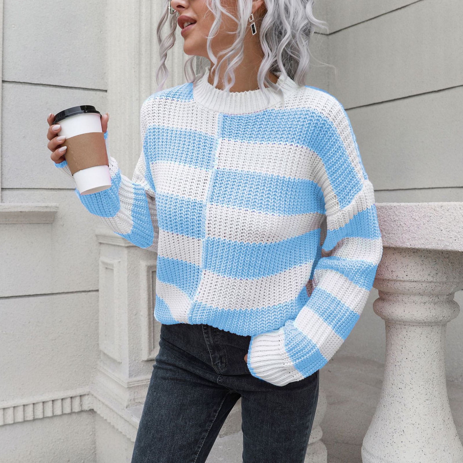 Jovati Womens Winter Clothes Womens Clothing Design Striped Sweater Womens Loose Autumn And Winter Long Sleeved European And American Knitted Sweaters