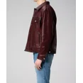 thumbnail image 2 of Abez Men's Slim Fit Brown Denim Trucker Lambskin Leather Jacket Shirt Style Party Wear Jacket, 2 of 2