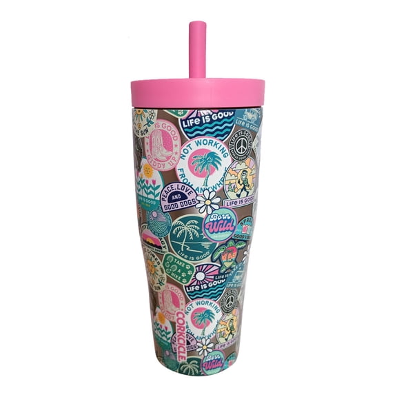 Life is Good 22 oz Stainless Steel Insulated Tumbler Sticker Collage