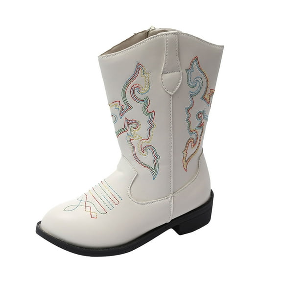 BOBOGOJP Toddler Cowboy Cowgirl Boots Boys Girls Western Round Toe Riding Mid Calf Booties for All Seasons（Toddler/Little Kid) White for Size 12