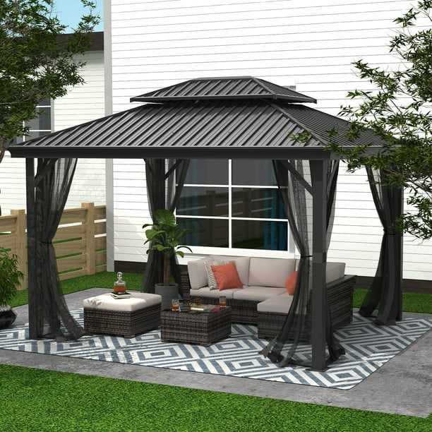 FineFind 10ft x 12ft Hardtop Gazebo Outdoor Metal Canopy Gazebo with