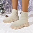 thumbnail image 2 of Beige Ladies Ankle Sock Boots Winter Mesh Elastic Short Tube Round Toe Chunky Low Heel Solid Color Non-Slip Warm Casual Daily Wear Footwear Size 37, 2 of 8
