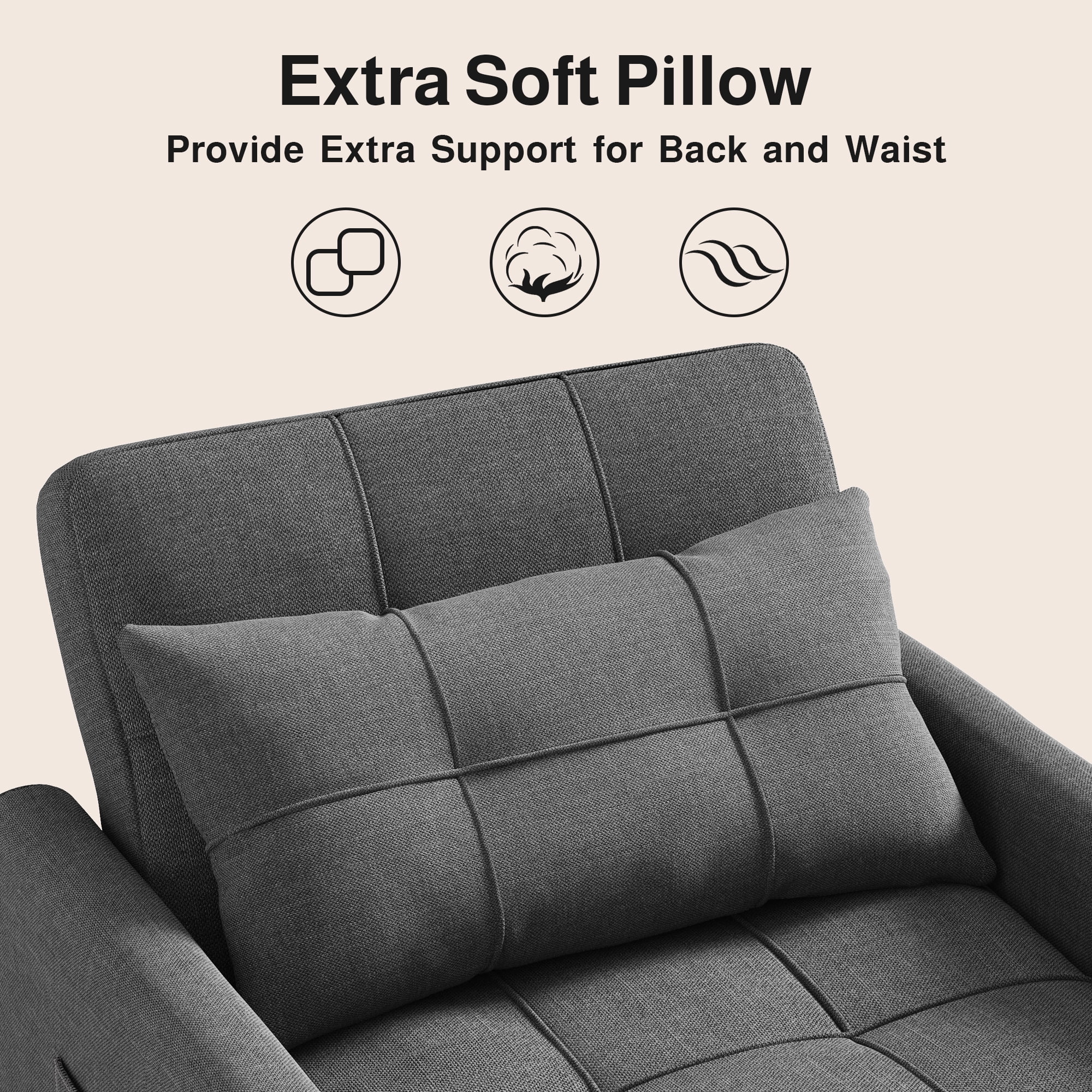 Sleeper Sofa with Adjustable Backrest and Pillow, Lofka Sofa Bed Couch for Living Room|Small Apartment, Dark Gray