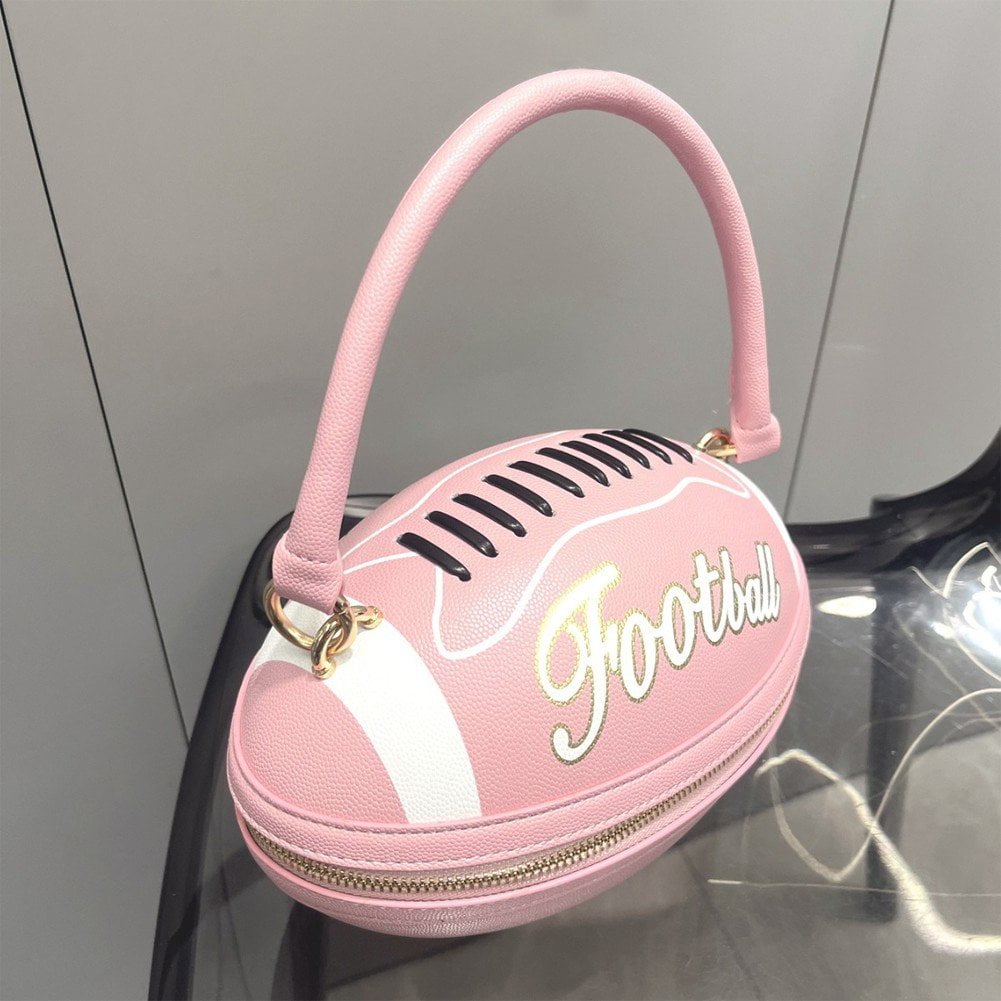 Jiibva Football Shaped Tote Bag Fun Shape Purse for Women Novelty Handbags Chain Crossbody Bag for Teens with Adjustable Shoulder Strap