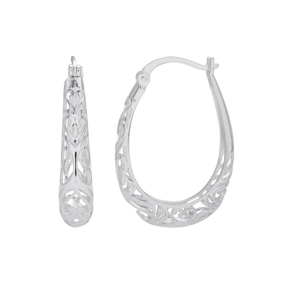 Brilliance Fine Women’s Filigree Hoop Earrings, Sterling Silver