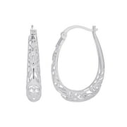 Brilliance Fine Jewelry Womens Sterling Silver Filigree Hoop Earrings
