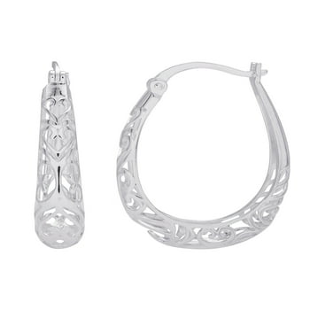 Brilliance Fine Jewelry Womens Sterling Silver Filigree Hoop Earrings