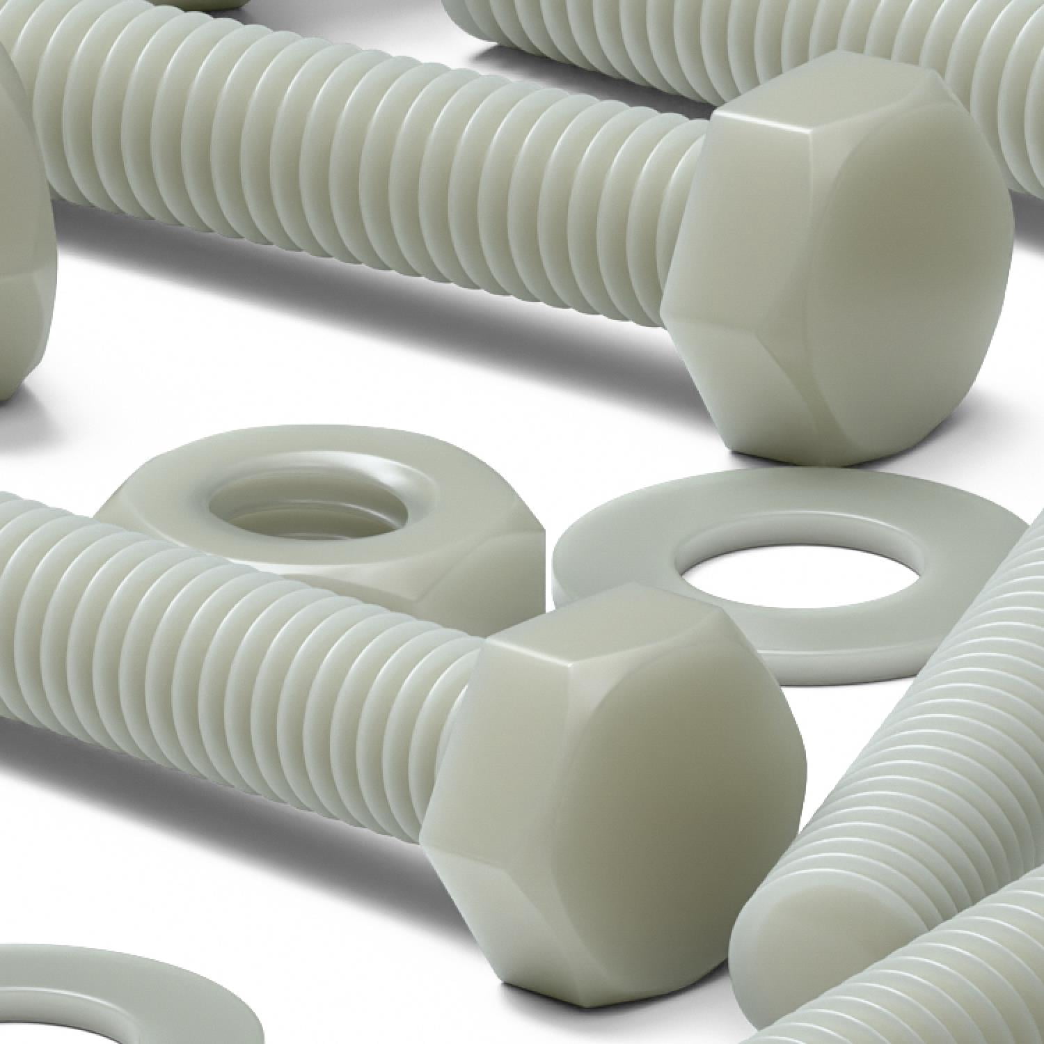 50 x Glass Filled Reinforced, Super Nylon Hex Head, M3 x 20mm, Machine Screws, Plastic Nuts and Bolts, Washers, (3/32 x 25/32 in)